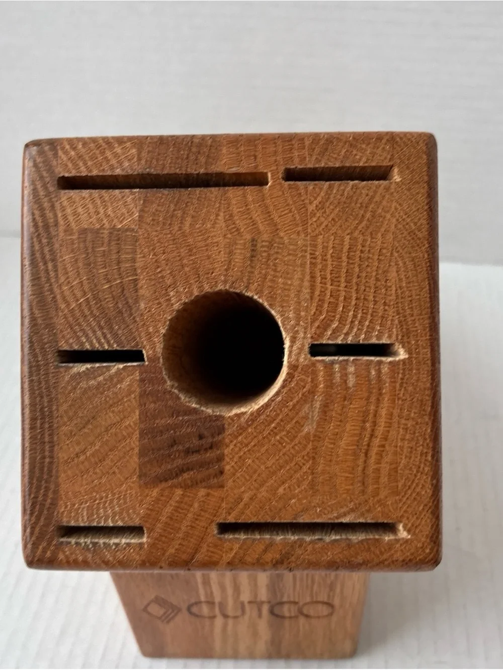 Cutco Knife Wood Block 7 Slots 6 Knives 1 Sharpener Honey Oak Countertop Storage